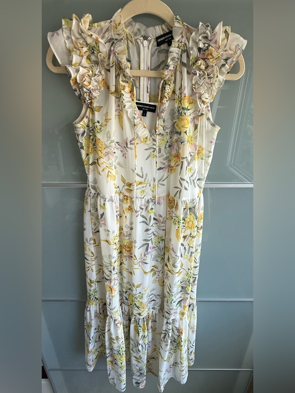 Generation Love White Floral Ruffle Maxi Dress with Yellow & Pink Flowers